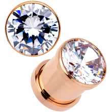 Load image into Gallery viewer, Clear CZ Gem Rose Gold PVD Glitzy Screw Fit Tunnel Plug Set
