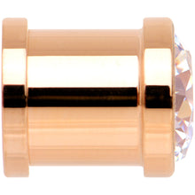 Load image into Gallery viewer, Clear CZ Gem Rose Gold PVD Glitzy Screw Fit Tunnel Plug Set
