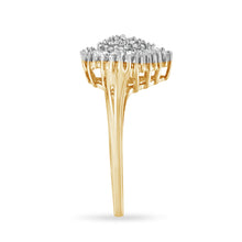 Load image into Gallery viewer, 10K Yellow Gold 1/2 Cttw Round &amp; Baguette Cut Diamond Pear Shaped Domed PavÃ© Cluster with Halo Cocktail Ring (J-K Color, I1-I2 Clarity) - Size 4-1/4
