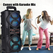 Load image into Gallery viewer, Portable Bluetooth Speaker with Subwoofer Bass, Dual 6.5" LED Woofers and Microphone
