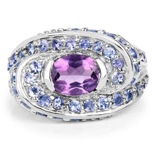 Load image into Gallery viewer, 2.76 Carat Genuine Amethyst and Tanzanite .925 Sterling Silver Ring
