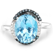 Load image into Gallery viewer, 5.27 Carat Genuine Swiss Blue Topaz, Blue Diamond and White Diamond .925 Sterling Silver Ring
