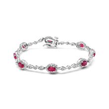 Load image into Gallery viewer, 10K White Gold 4.5mm x 3mm Oval Ruby and Diamond Link Bracelet (H-I Color, SI1-SI2 Clarity)  - Size 7"
