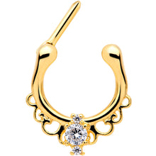 Load image into Gallery viewer, 16G Clear CZ Gem Gold Tone Anodized Coronet Septum Clicker
