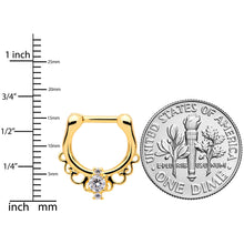 Load image into Gallery viewer, 16G Clear CZ Gem Gold Tone Anodized Coronet Septum Clicker
