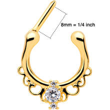 Load image into Gallery viewer, 16G Clear CZ Gem Gold Tone Anodized Coronet Septum Clicker
