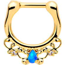 Load image into Gallery viewer, 1/4 Blue Synthetic Opal Gold Tone Anodized Drop Nipple Clicker Set

