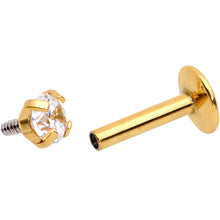 Load image into Gallery viewer, 1/4 Clear 3mm Gem Gold IP Internally Threaded Labret Monroe Tragus
