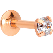 Load image into Gallery viewer, 1/4 Clear 3mm Gem Rose Gold IP Internally Threaded Labret Monroe Tragus
