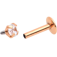 Load image into Gallery viewer, 1/4 Clear 3mm Gem Rose Gold IP Internally Threaded Labret Monroe Tragus
