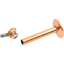 Load image into Gallery viewer, 5/16 Clear 3mm Gem Rose Gold IP Internally Threaded Labret Monroe Tragus
