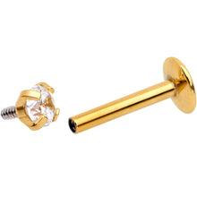 Load image into Gallery viewer, 5/16 Clear 2mm Gem Gold IP Internally Threaded Labret Monroe Tragus
