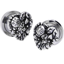 Load image into Gallery viewer, Ladybug Heart Screw Fit Tunnel Plug Set 6mm to 16mm
