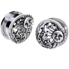 Load image into Gallery viewer, Cosmic Sun and Moon Screw Fit Tunnel Plug Set 6mm to 25mm
