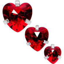 Load image into Gallery viewer, 16G 5/16 Red Gem Heart Trio Tragus Cartilage Earring Set of 3
