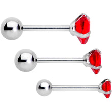 Load image into Gallery viewer, 16G 5/16 Red Gem Heart Trio Tragus Cartilage Earring Set of 3
