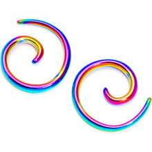 Load image into Gallery viewer, Rainbow Anodized Titanium Micro Spiral Taper Set 12G to 8G

