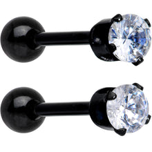 Load image into Gallery viewer, 16G 3/8 Clear Gem Black Anodized Titanium Cartilage Tragus Earring 2 Pack Set
