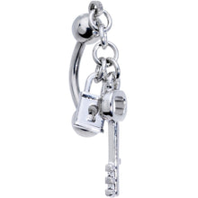 Load image into Gallery viewer, Lockdown Pad Lock and Bit Key Reversible Top Mount Dangle Belly Ring
