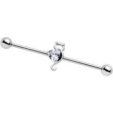 Load image into Gallery viewer, 14G Clear Gem I Heart Kitty Cat Cats Industrial Barbell 38mm
