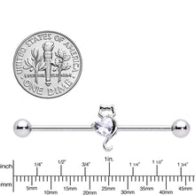 Load image into Gallery viewer, 14G Clear Gem I Heart Kitty Cat Cats Industrial Barbell 38mm
