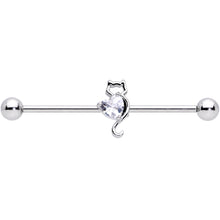 Load image into Gallery viewer, 14G Clear Gem I Heart Kitty Cat Cats Industrial Barbell 38mm
