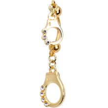 Load image into Gallery viewer, Clear Gem Gold PVD Handcuffed Double Mount Dangle Belly Ring
