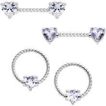 Load image into Gallery viewer, 14G Clear CZ Gem Heart Twisted BCR Ring Barbell Nipple Ring Set
