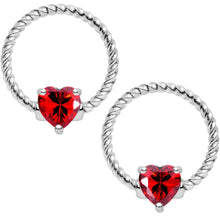 Load image into Gallery viewer, 14G Red CZ Gem Heart Twisted Captive Ring Barbell Nipple Ring Set
