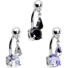 Load image into Gallery viewer, Clear Black Purple CZ Gem Top Mount Dangle Belly Ring Set of 3
