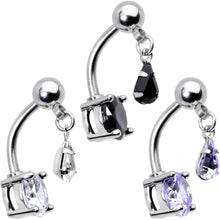 Load image into Gallery viewer, Clear Black Purple CZ Gem Top Mount Dangle Belly Ring Set of 3
