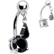 Load image into Gallery viewer, Clear Black Purple CZ Gem Top Mount Dangle Belly Ring Set of 3
