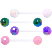 Load image into Gallery viewer, Green Purple Disco Ball Bioplast Barbell Tongue Ring Set of 4
