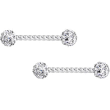 Load image into Gallery viewer, 14G Clear Gem Cluster Twisted Horseshoe Barbell Nipple Ring Set
