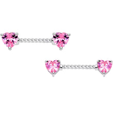 Load image into Gallery viewer, 14G Pink CZ Gem Heart Twisted BCR Ring Barbell Nipple Ring Set
