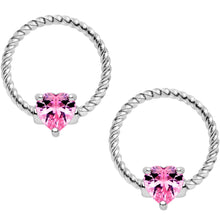 Load image into Gallery viewer, 14G Pink CZ Gem Heart Twisted BCR Ring Barbell Nipple Ring Set
