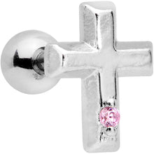 Load image into Gallery viewer, 1/4 Pink CZ Gem Embossed Cross Tragus Cartilage Earring

