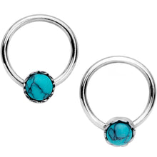 Load image into Gallery viewer, 14G Faux Turquoise Southwest Captive Ring Barbell Nipple Ring Set

