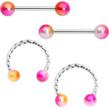 Load image into Gallery viewer, 14G Yellow Pink Twisted Horseshoe Barbell Nipple Ring Set
