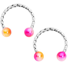 Load image into Gallery viewer, 14G Yellow Pink Twisted Horseshoe Barbell Nipple Ring Set
