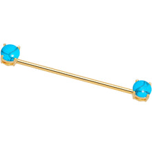 Load image into Gallery viewer, Faux Turquoise Gold Tone End to End Industrial Barbell 38mm
