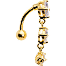Load image into Gallery viewer, Clear CZ Gem Gold Plated Trio Tier Top Mount Dangle Belly Ring
