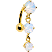 Load image into Gallery viewer, White Faux Opal Gold Plated Trio Tier Top Mount Dangle Belly Ring
