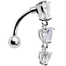 Load image into Gallery viewer, Clear CZ Gem Tri Heart Top Mount Dangle Belly Ring

