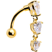 Load image into Gallery viewer, Clear CZ Gem Gold Plated Tri Heart Top Mount Dangle Belly Ring
