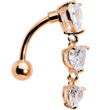 Load image into Gallery viewer, Clear CZ Gem Rose Gold Plated Tri Heart Top Mount Dangle Belly Ring

