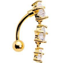 Load image into Gallery viewer, Clear CZ Gem Gold Plated Triple Star Top Mount Dangle Belly Ring
