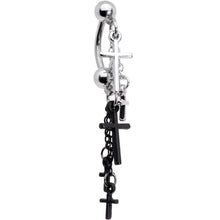 Load image into Gallery viewer, Black Silver Tone Cross Chain Top Mount Dangle Belly Ring
