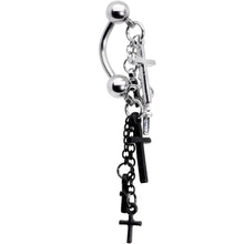 Load image into Gallery viewer, Black Silver Tone Cross Chain Top Mount Dangle Belly Ring
