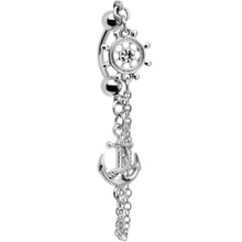 Load image into Gallery viewer, Ship Wheel and Anchor Nautical Chain Reversible Top Mount Dangle Belly Ring
